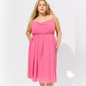 NWT torrid Pink Maxi Chiffon Cowl Neck Pleated Dress Flirty Feminine Sleeveless